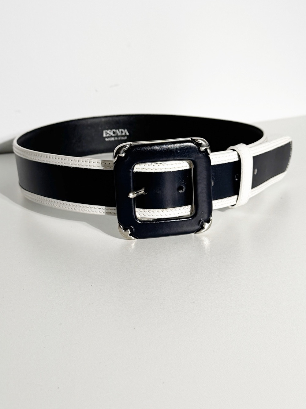 Vintage Escada Black and White Buckle Belt Size 34